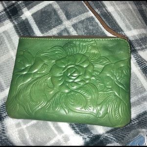 Small leather green handbag